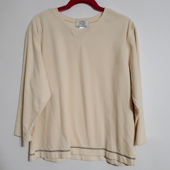 OSCAR DE LA RENTA vintage womens L creme fleece pull over sweater - Picture 1 of 3